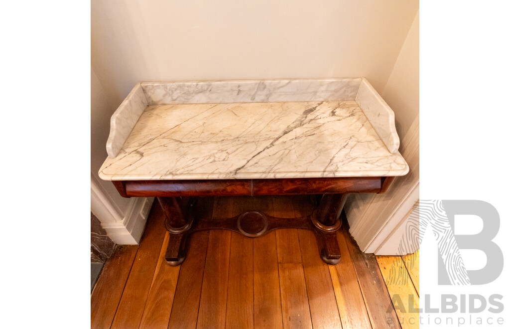 Victorian Flame Mahogany Marble Top Wash Stand