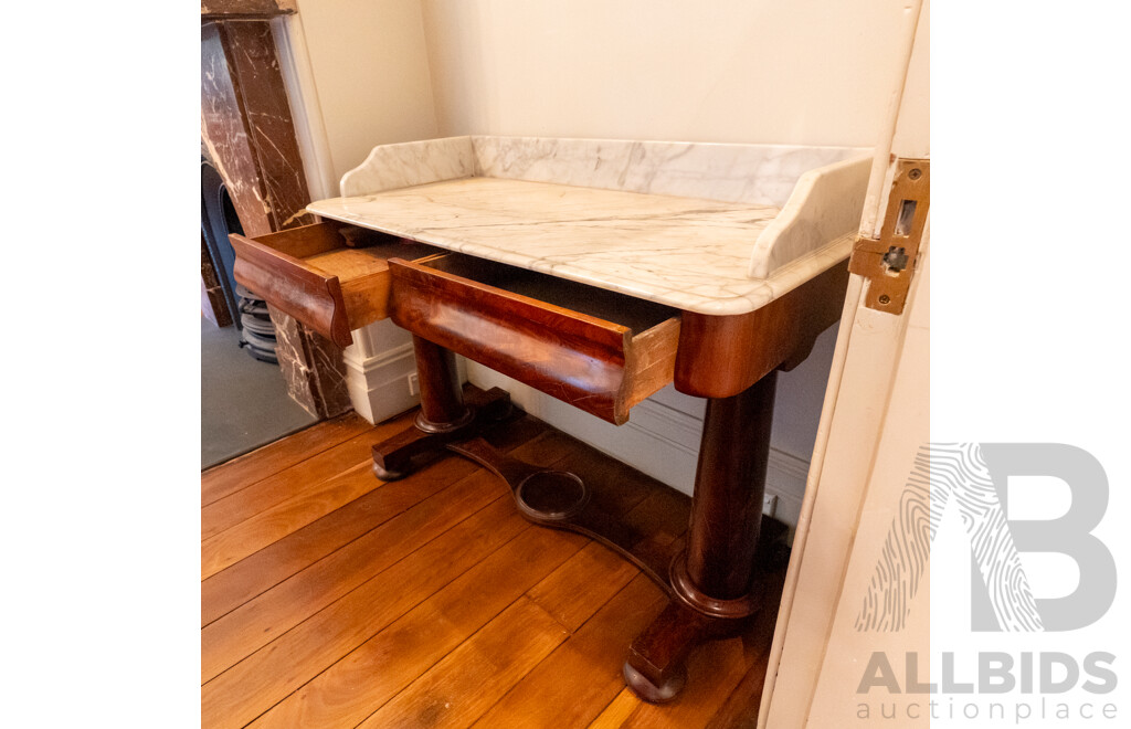 Victorian Flame Mahogany Marble Top Wash Stand