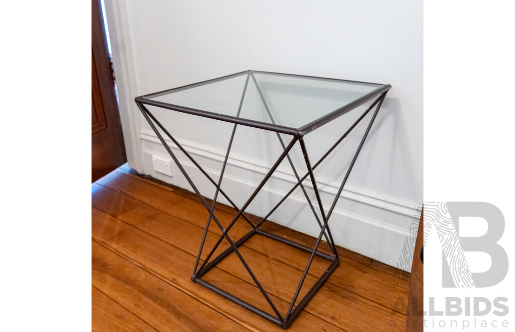 Modernist Metal Side Table with Glass Top