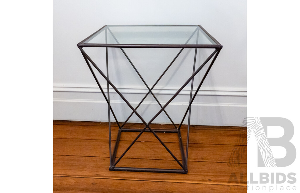 Modernist Metal Side Table with Glass Top