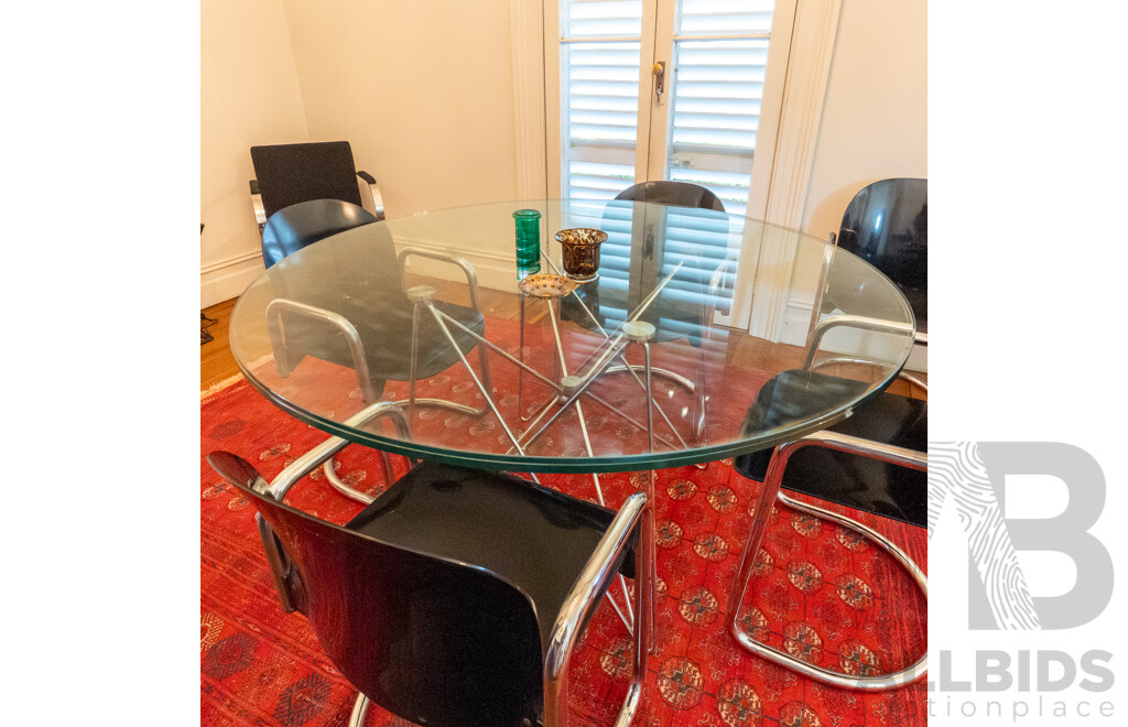 Modern Chrome Base, Double Glass Topped Dining Table