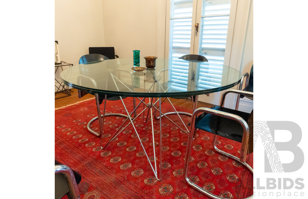 Modern Chrome Base, Double Glass Topped Dining Table