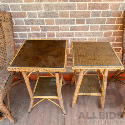 Pair of Turn of the Century Seagrass Side Tables