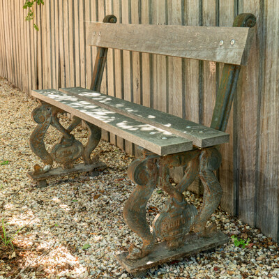 Antique Cast Iron Garden Bench, Marked 'Toulon'