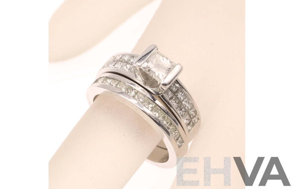 18ct Michael Hill Jewellers Diamond Engagement & Wedding Ring Set, TDW 1.51CT, Size L1/2, 11.79 Grams
