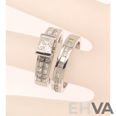 18ct Michael Hill Jewellers Diamond Engagement & Wedding Ring Set, TDW 1.51CT, Size L1/2, 11.79 Grams