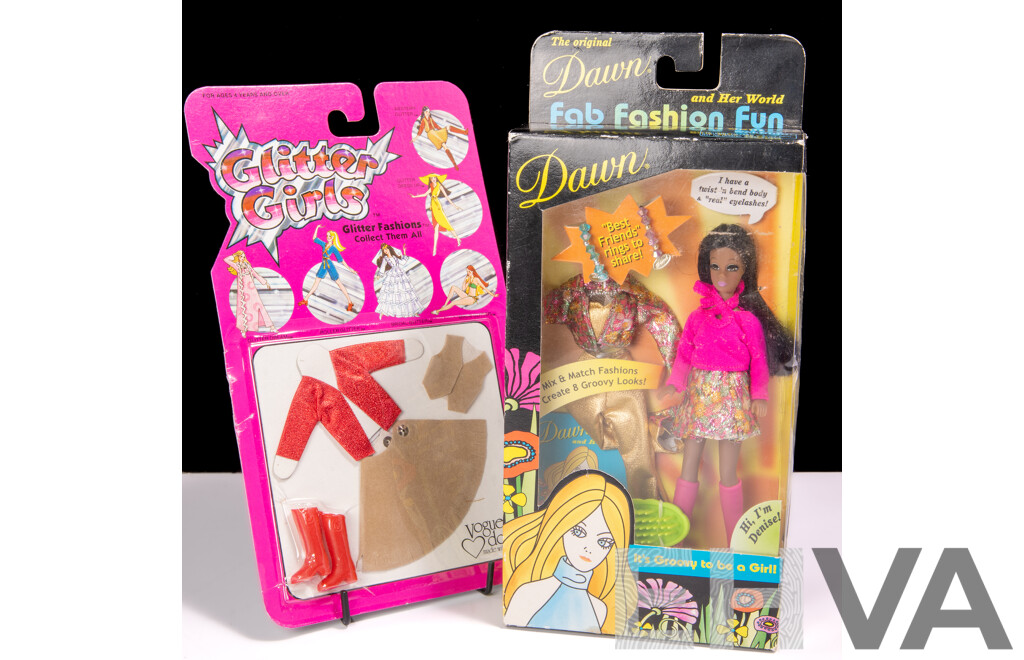 Original Dawn Doll Series Denise, Sealed in Box Along with Glitter Girls by Vouge Dolls Sealed on Card