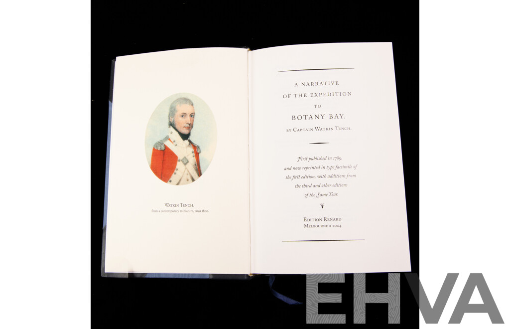 Limited Edition 55 of 212, A Narrative of the Expedition to Botany Bay, Watkins Tench, Edition Renard, Gaston, Renard, Melbourne, 2004, Case Bound in Half Navy Ox Skin & Moire Cloth Sides
