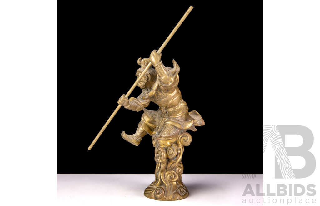 Vintage Chinese Heavy Brass Sun WuKong the Monkey King with Magic Ruyi Jingu Bang Staff