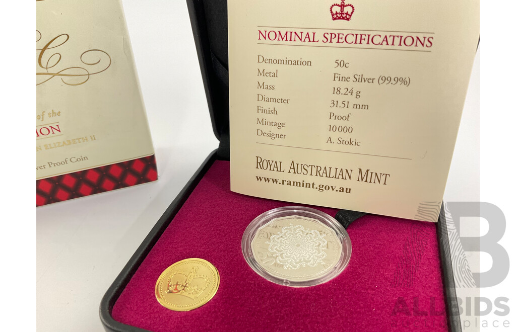 Australian RAM 2013 Silver Proof Fifty Cent Coin, QE2 60th Anniversary Coronation .999