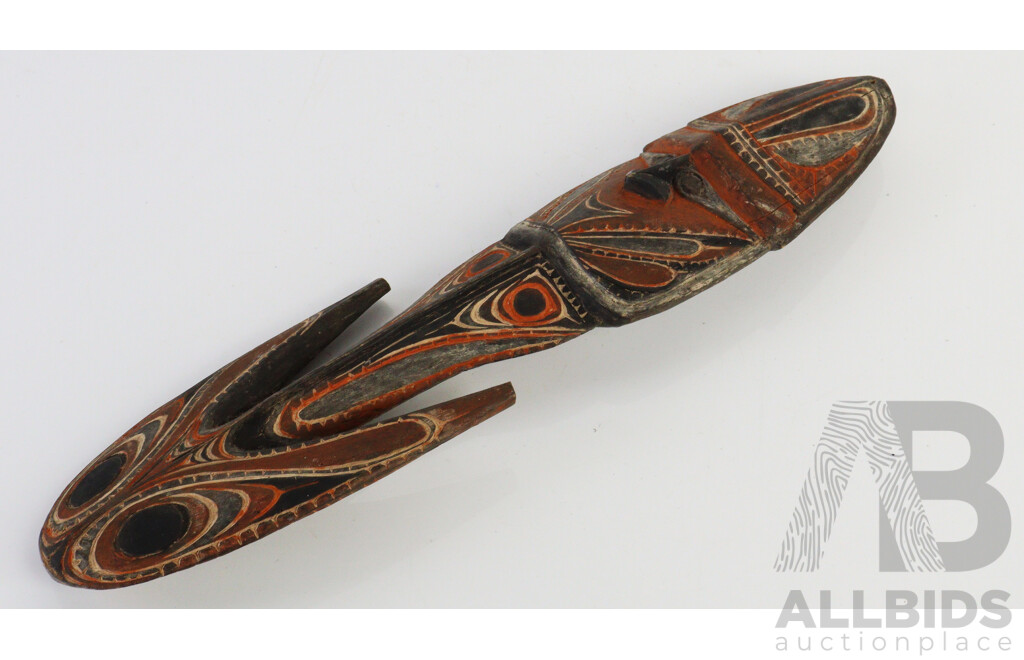 Vintage PNG Sepik River Hand Carved on Front and Rear Wooden Spirit Hook with Polychrome Decoration