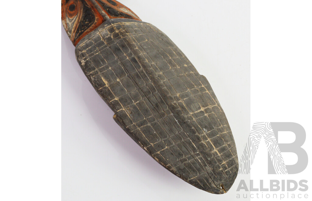 Vintage PNG Sepik River Hand Carved on Front and Rear Wooden Spirit Hook with Polychrome Decoration