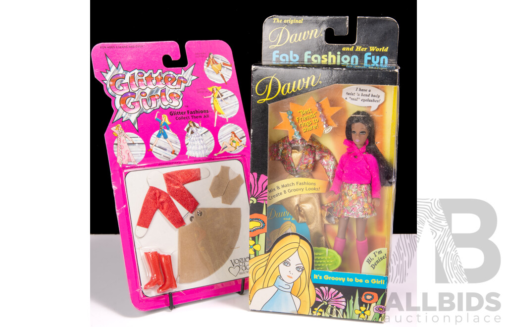 Original Dawn Doll Series Denise, Sealed in Box Along with Glitter Girls by Vouge Dolls Sealed on Card