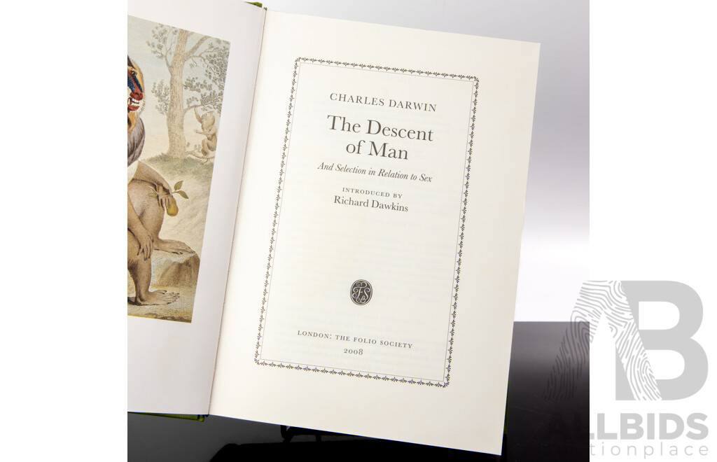 Two Folio Society Publications Comprising The Descent of Man, Charles Darwin, 2003 & Climbing Mount Improbable, R Dawkins, 2009, Both Hardcovers in Slip Cases