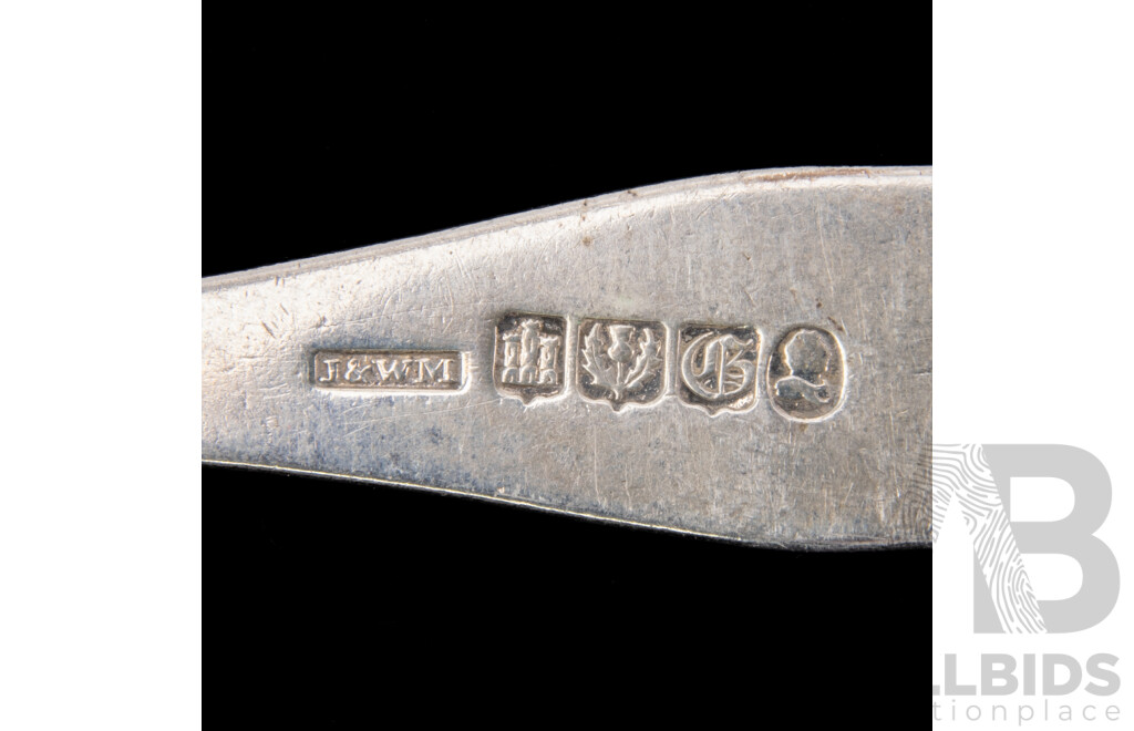 Four Antique Sterling Silver Forks in Kings Pattern in Two Sizes with Engraved Crest to Finial, Edinburgh, 1838, James & Walter Marshal, Weight 221Gm