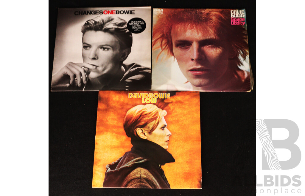 Collection Three David Bowie Vintage Vinyl LP Records Comprising Changes One, Space Oddity & Low