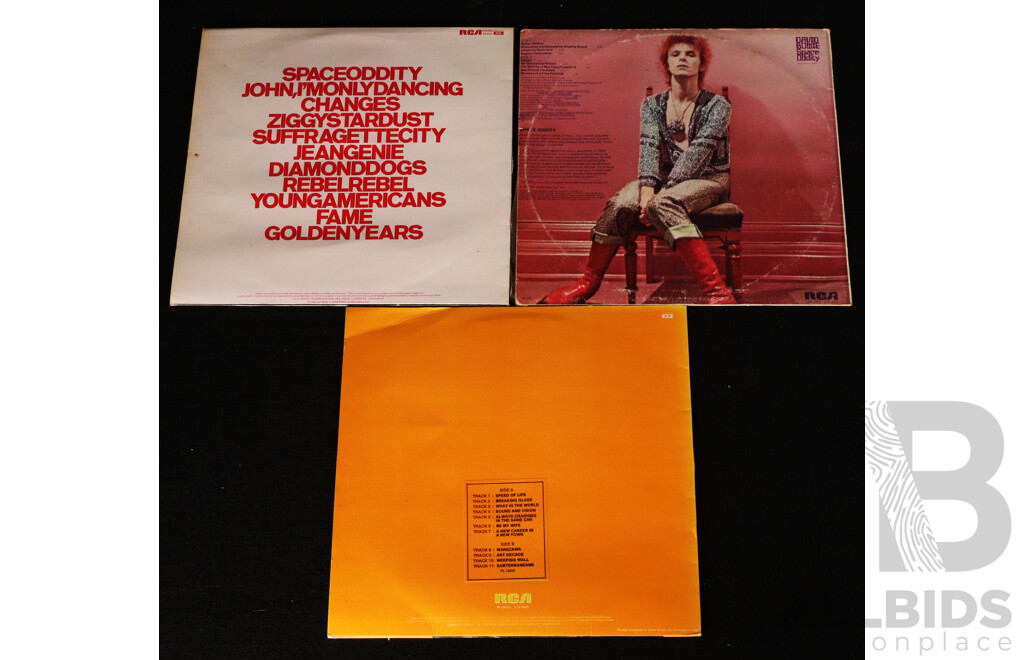 Collection Three David Bowie Vintage Vinyl LP Records Comprising Changes One, Space Oddity & Low