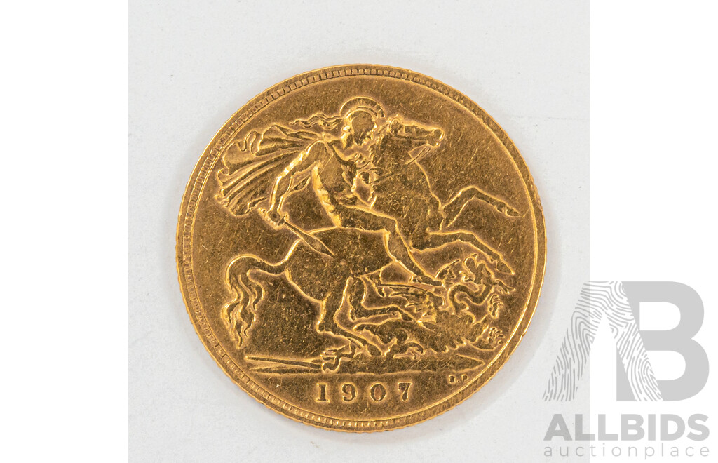 Australian 1907 KEVII Gold Half Sovereign, Melbourne Mint .917