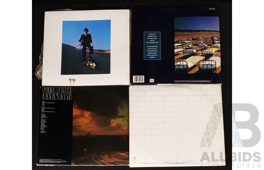 Collection Four Pink Floyd Vintage Vinyl LP Records Comprising the Wall Double Album, Animals, a Momentary Lapse of Reason & Wish You Were Here