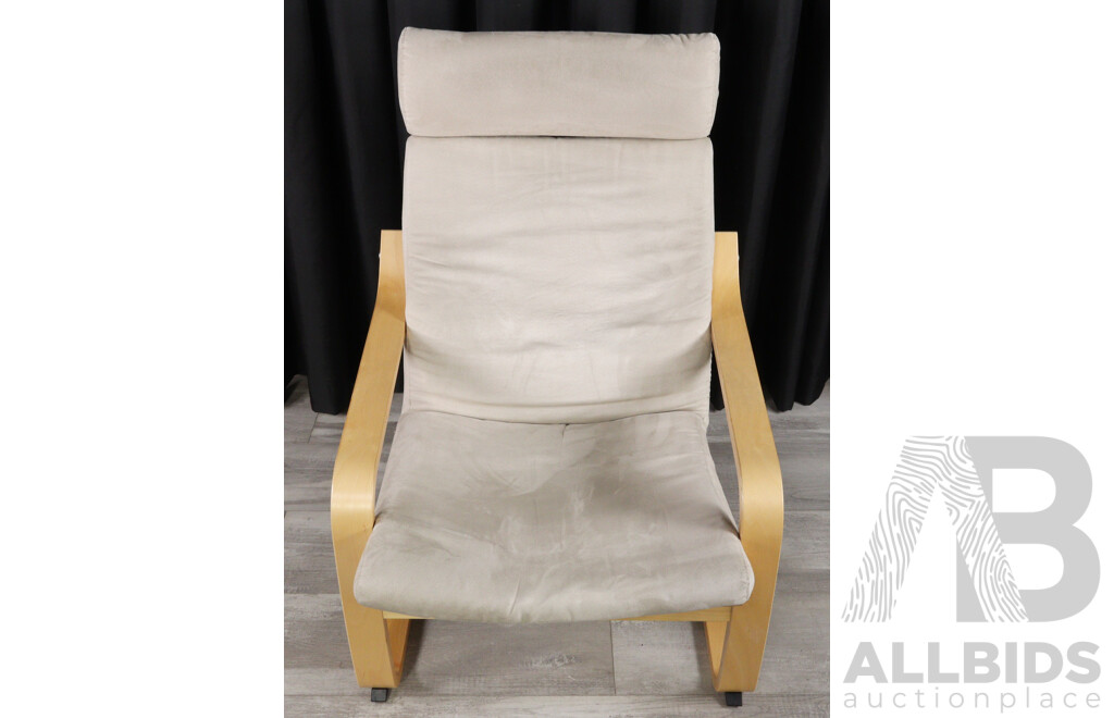 Pair of Similar Ikea Canter Lever Lounge Chairs and Single Ottoman