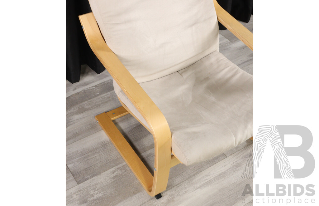 Pair of Similar Ikea Canter Lever Lounge Chairs and Single Ottoman