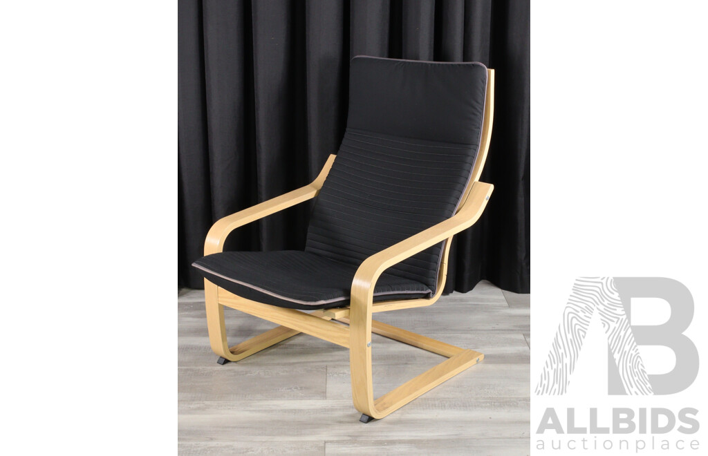 Pair of Similar Ikea Canter Lever Lounge Chairs and Single Ottoman