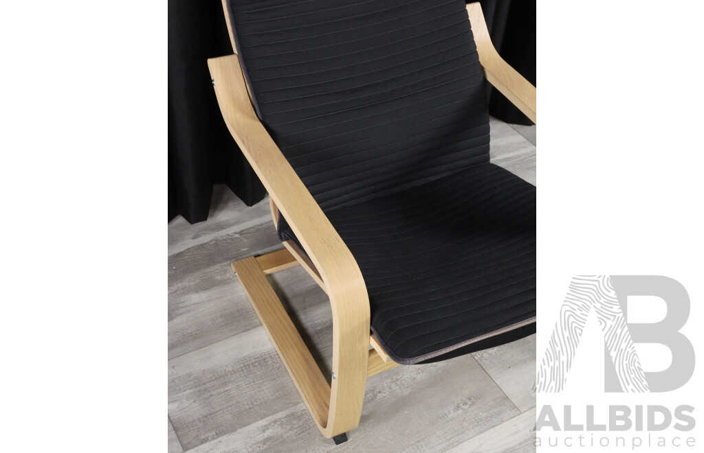 Pair of Similar Ikea Canter Lever Lounge Chairs and Single Ottoman