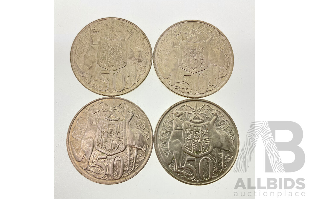 Four Australian 1966 Round Fifty Cent Coins .800