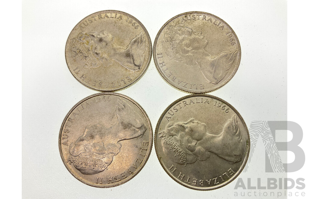 Four Australian 1966 Round Fifty Cent Coins .800