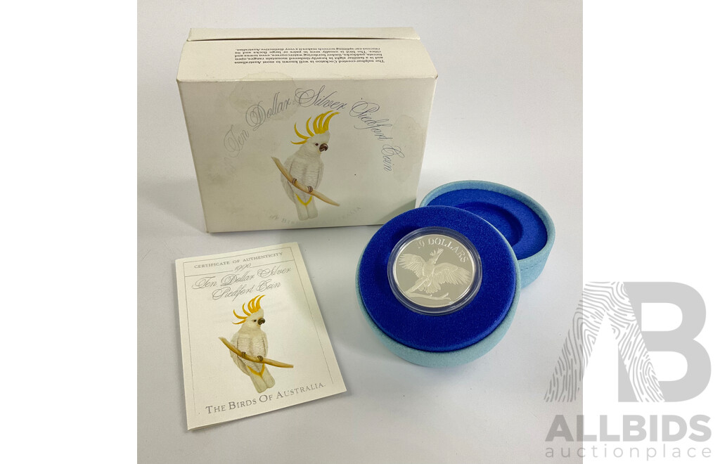 Australian RAM 1990 Silver Proof Ten Dollar Coin, Birds of Australia, Cockatoo .925