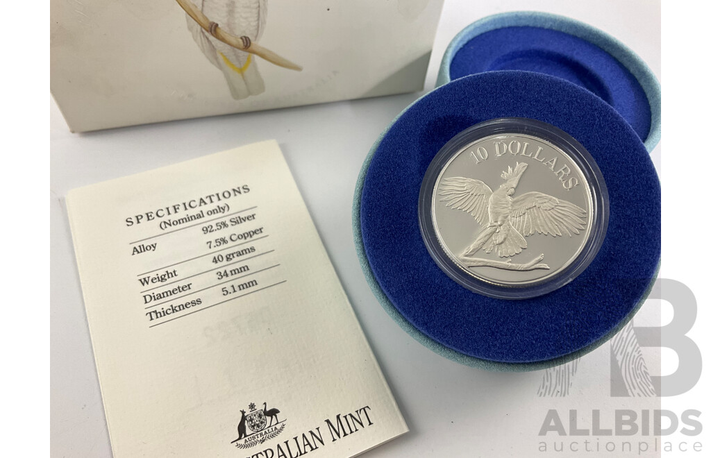 Australian RAM 1990 Silver Proof Ten Dollar Coin, Birds of Australia, Cockatoo .925