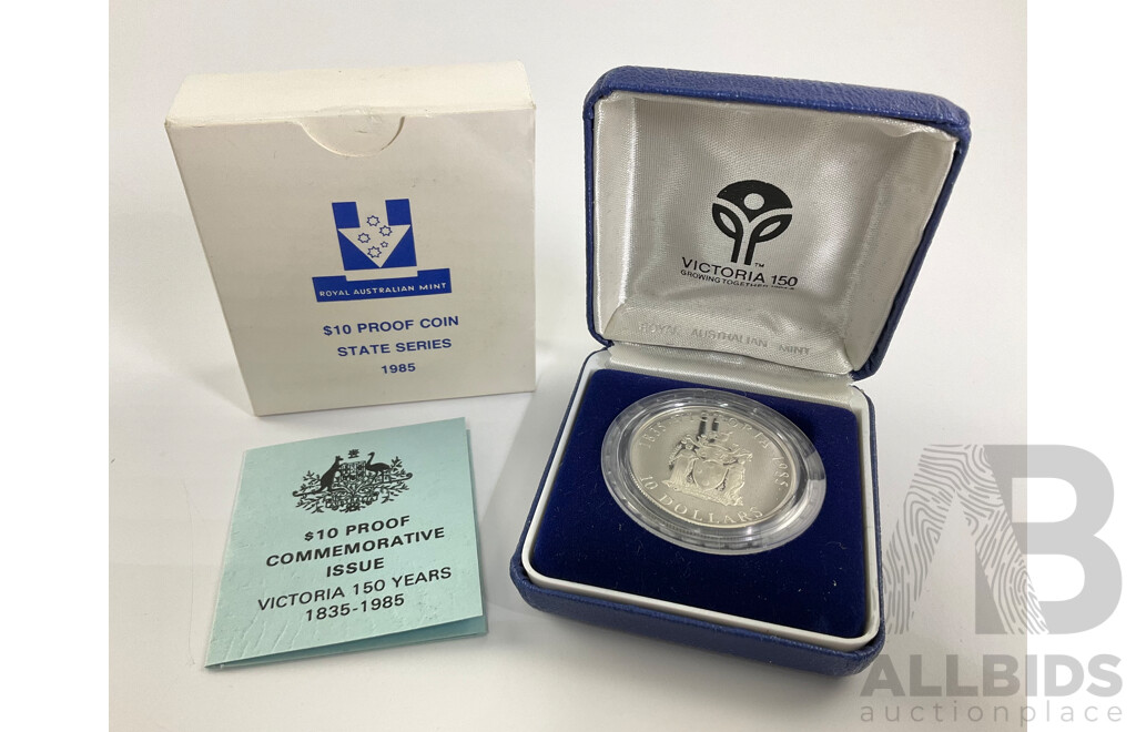 Australian 1985 Silver Proof Ten Dollar Coin, State Series Victoria.925