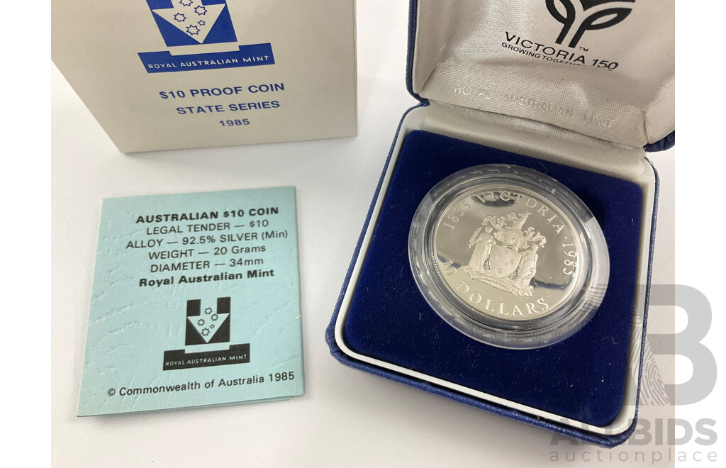 Australian 1985 Silver Proof Ten Dollar Coin, State Series Victoria.925