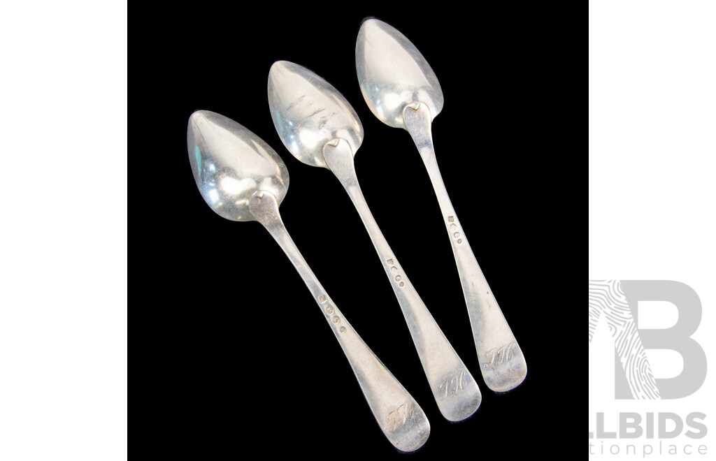 Collection Three Antique .833 Silver Dutch Table Spoons, 1860, Johanna Maria Brunig