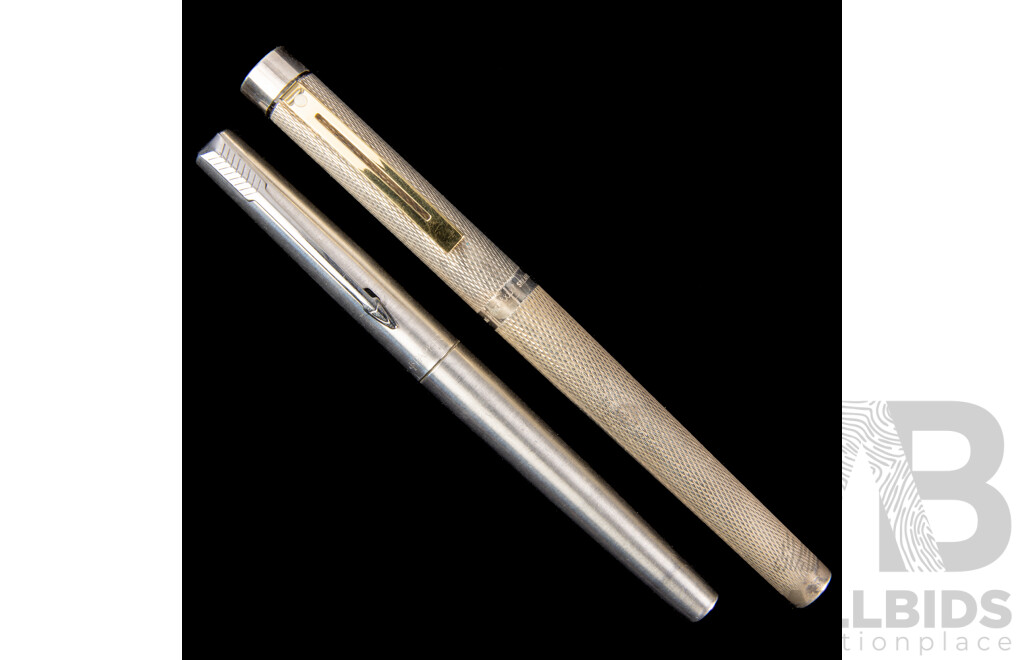 Shaeffer Fountain Pen with Sterling Silver Cap & Body with 14K Gold Nib, Along with UK Made Parker Fountain Pen