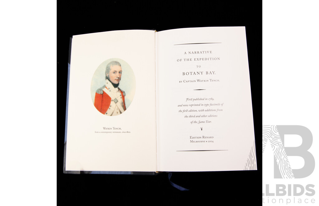 Limited Edition 55 of 212, A Narrative of the Expedition to Botany Bay, Watkins Tench, Edition Renard, Gaston, Renard, Melbourne, 2004, Case Bound in Half Navy Ox Skin & Moire Cloth Sides