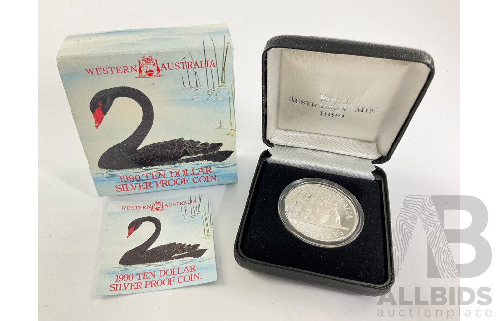 Australian 1990 Silver Proof Ten Dollar Coin, State Series Western Australia .925