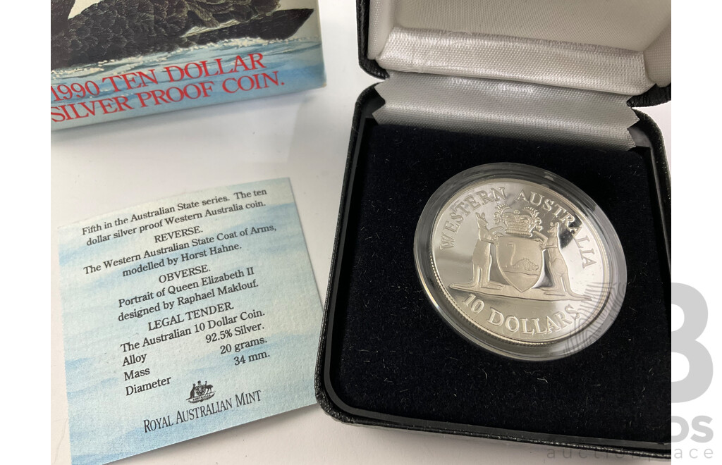 Australian 1990 Silver Proof Ten Dollar Coin, State Series Western Australia .925
