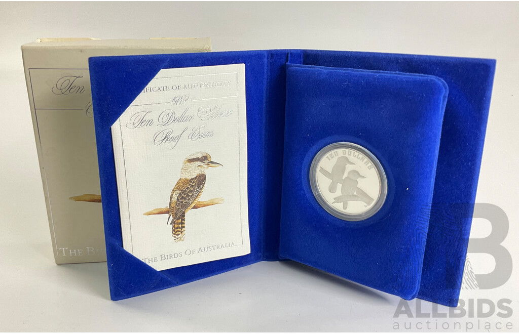 Australian RAM 1989 Silver Proof Ten Dollar Coin, Birds of Australia, Kookaburra .925