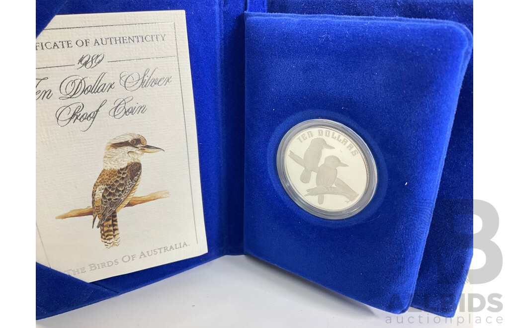 Australian RAM 1989 Silver Proof Ten Dollar Coin, Birds of Australia, Kookaburra .925