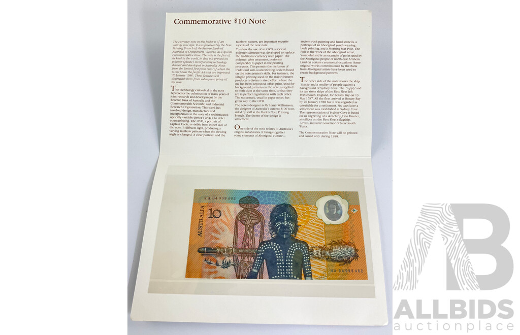 Australian 1988 Ten Dollar Note, Bicentennial - AA 04099462