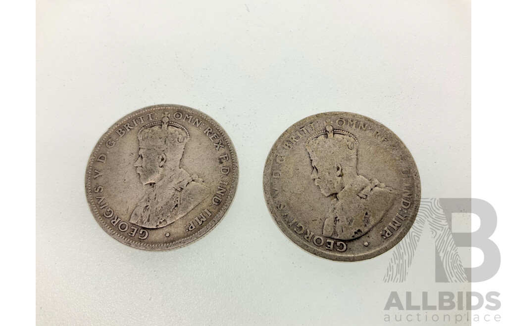 Australian 1918 and 1919M KGV Silver Florins.925