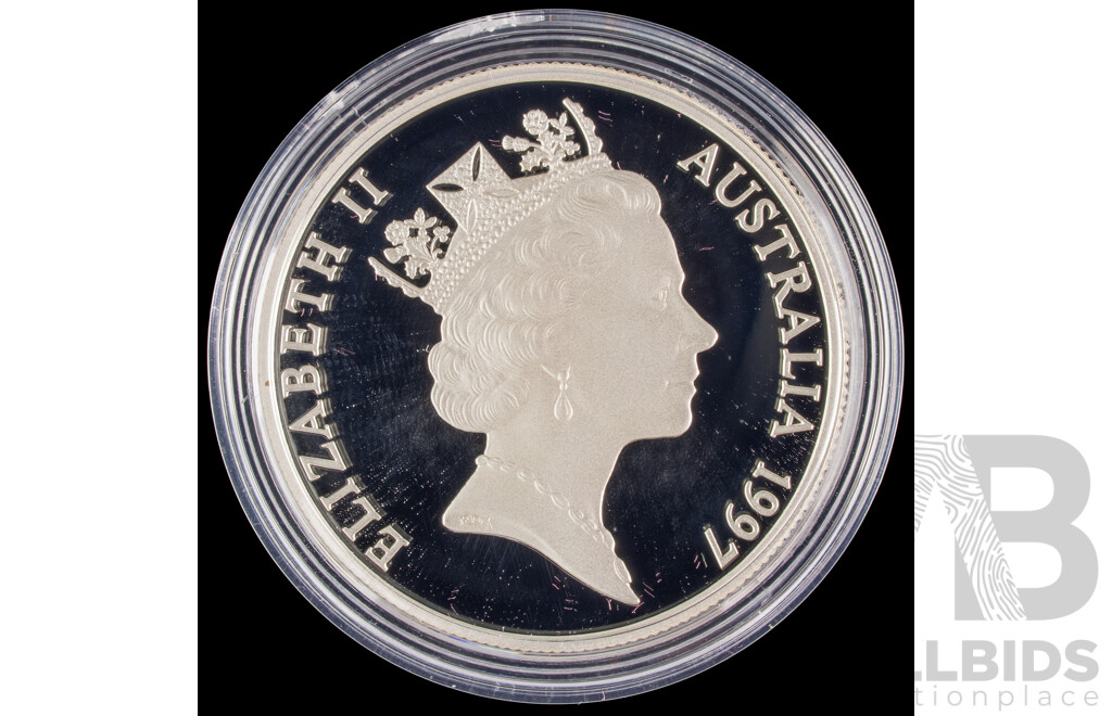 Australian RAM 1997 Silver Piedfort Ten Dollar Coin, Australia's Endangered Species, South Eastern Red Tailed Black Cockatoo .925