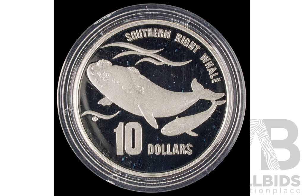 Australian RAM 1996 Silver Piedfort Proof Ten Dollar Coin, Australia's Endangered Species, Southern Right Whale .925