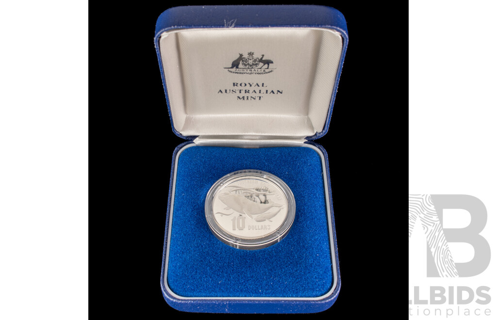 Australian RAM 1996 Silver Piedfort Proof Ten Dollar Coin, Australia's Endangered Species, Southern Right Whale .925