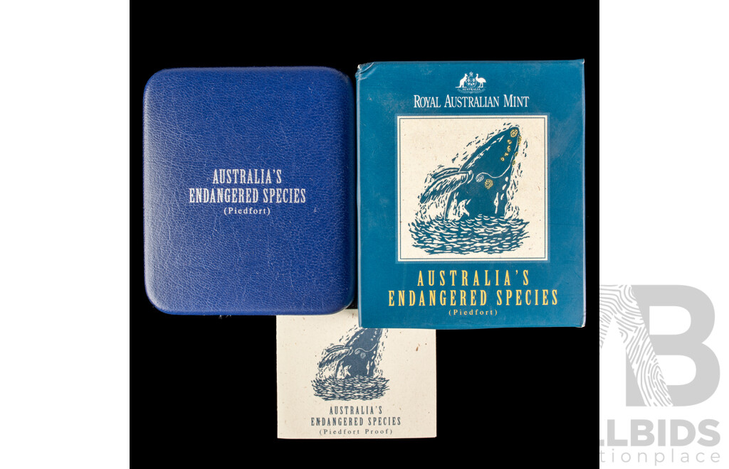 Australian RAM 1996 Silver Piedfort Proof Ten Dollar Coin, Australia's Endangered Species, Southern Right Whale .925