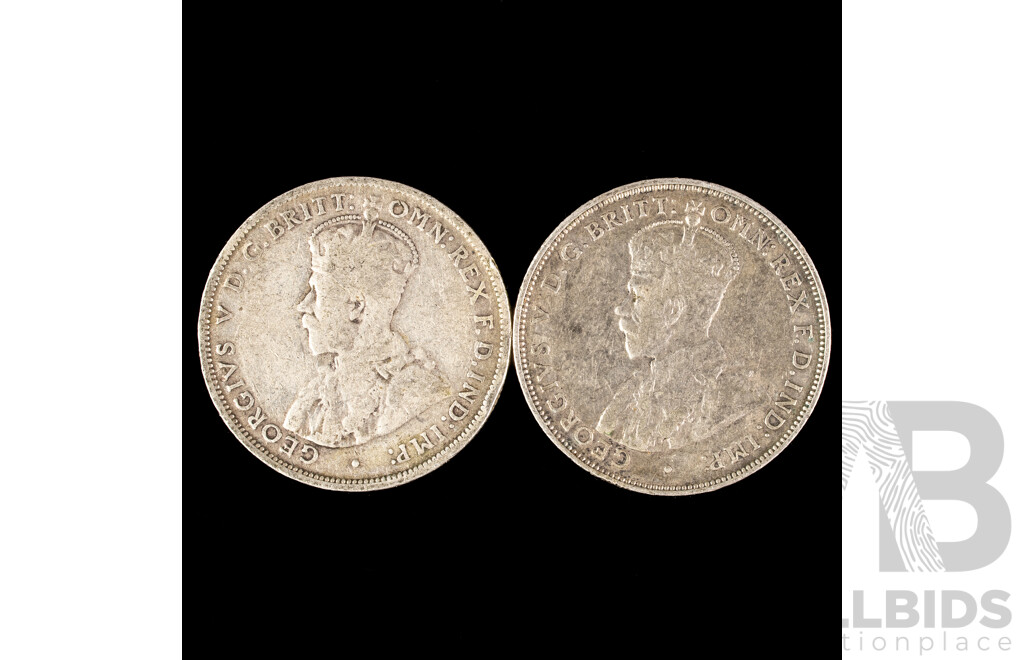 Two Australian KGV Silver Florins, 1914H and 1915H .925