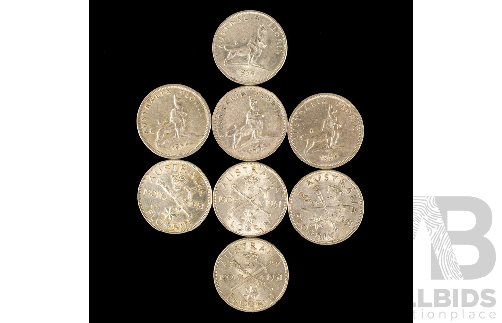 Eight Australian Commemorative Silver Florins, 1951(4) 1954(4) .500