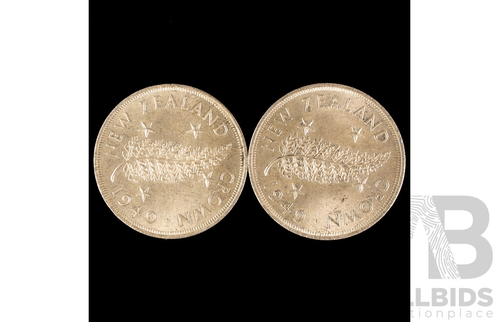Two New Zealand 1949 Commemorative Silver Crowns .500