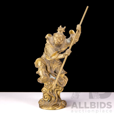 Vintage Chinese Heavy Brass Sun WuKong the Monkey King with Magic Ruyi Jingu Bang Staff